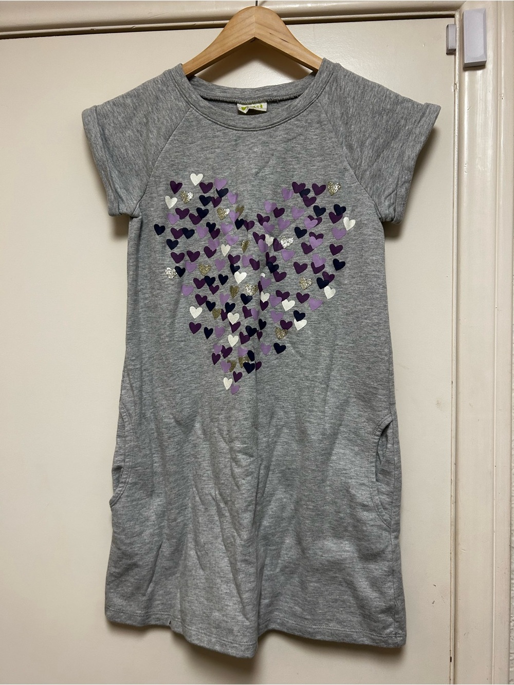 Crazy 8 Grey Tee Dress with Purple, Navy & Silver Hearts